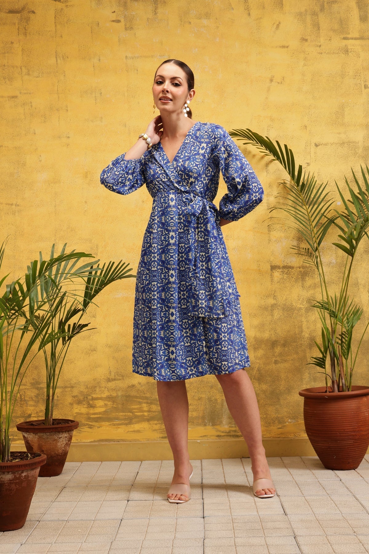 Azure Mosaic Wrap Dress - Label Shona Rohatgi Garg