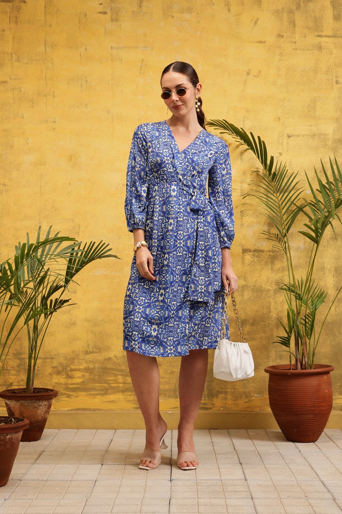 Azure Mosaic Wrap Dress - Label Shona Rohatgi Garg