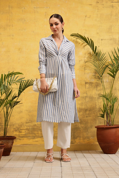 Azure Stripe Kurta (Blue) - Label Shona Rohatgi Garg