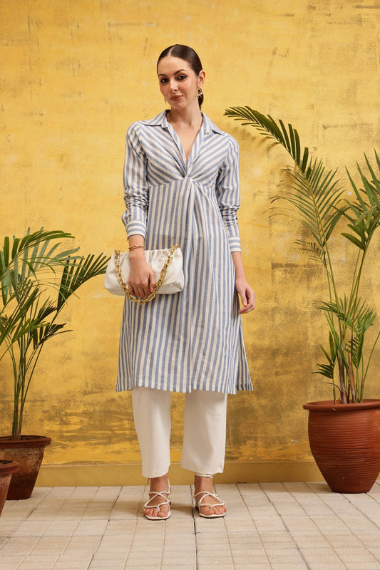Azure Stripe Kurta (Blue) - Label Shona Rohatgi Garg