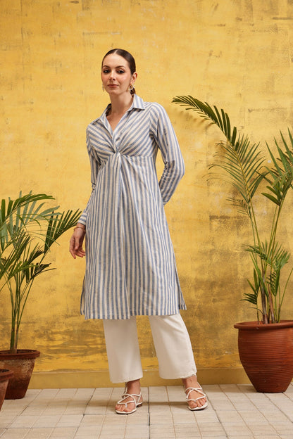 Azure Stripe Kurta (Blue) - Label Shona Rohatgi Garg