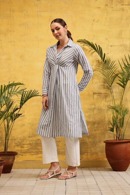 Azure Stripe Kurta (Blue) - Label Shona Rohatgi Garg