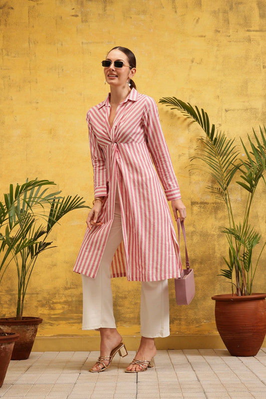 Azure Stripe Kurta (Pink) - Label Shona Rohatgi Garg