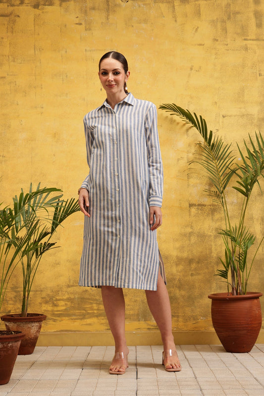 Celeste Striped Shirt - Dress (Blue) - Label Shona Rohatgi Garg