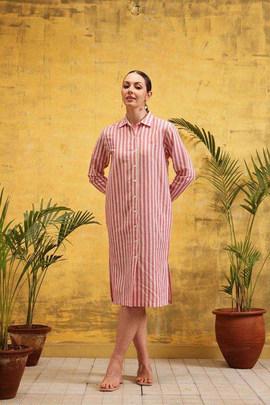 Celeste Striped Shirt - Dress (Pink) - Label Shona Rohatgi Garg